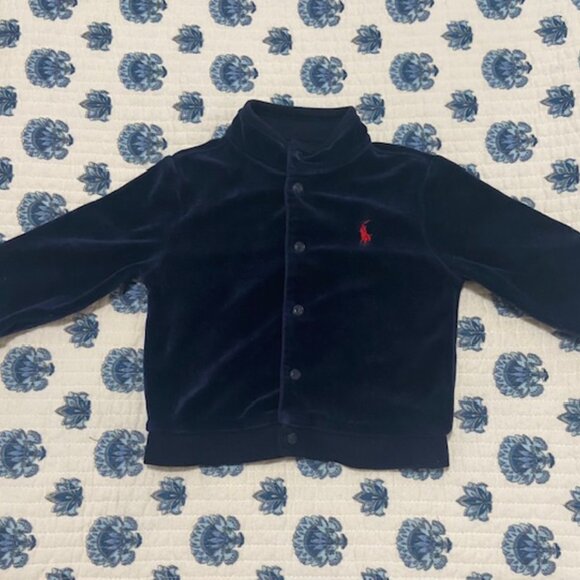 Ralph Lauren Navy Velour Button-Up Infant Jacket Size 9 Months - Picture 2 of 7